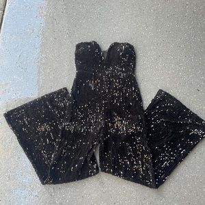 Strapless black sequin romper